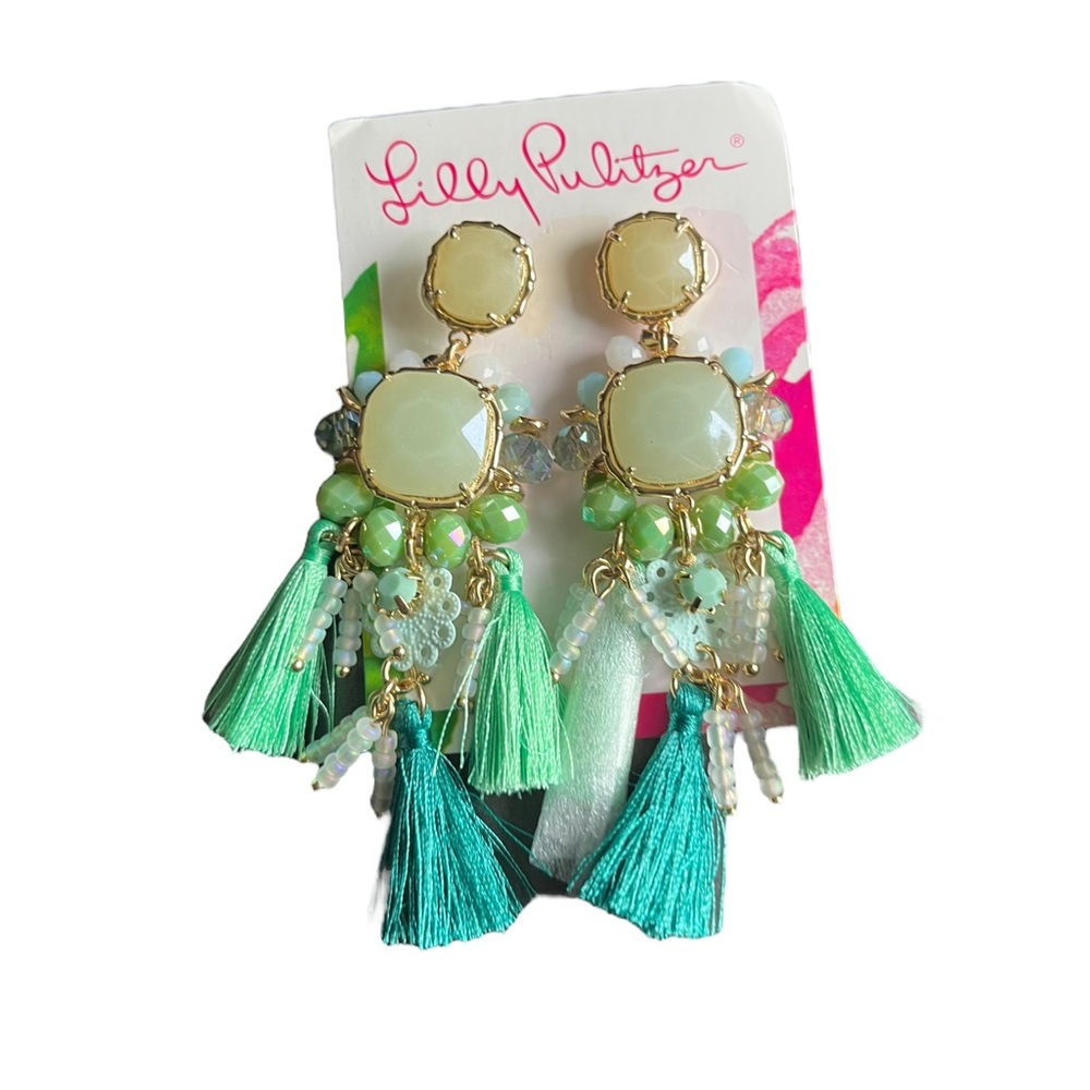 Lilly Pulitzer Waterside Amante Aqua Tassel Earrings STYLE #28567 - Picture 8 of 10